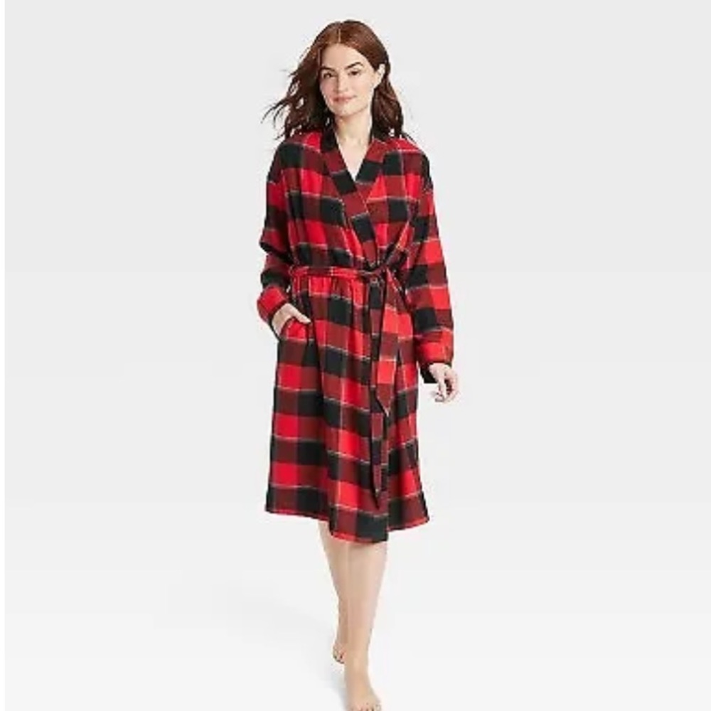 Stars Above Women's Flannel Robe Red Buffalo Check XL/XXL